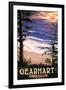 Gearhart, Oregon - Sunset and Surfers-Lantern Press-Framed Art Print