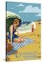 Gearhart, Oregon - Woman on Beach-Lantern Press-Stretched Canvas