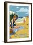 Gearhart, Oregon - Woman on Beach-Lantern Press-Framed Art Print