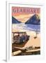 Gearhart, Oregon - Woody on Beach-Lantern Press-Framed Art Print