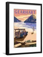 Gearhart, Oregon - Woody on Beach-Lantern Press-Framed Art Print