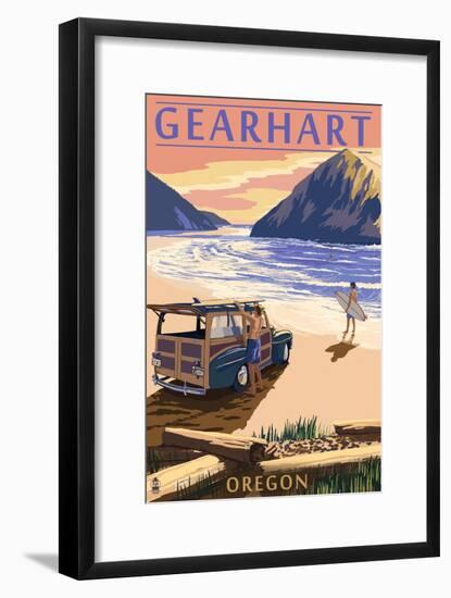 Gearhart, Oregon - Woody on Beach-Lantern Press-Framed Art Print