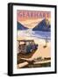 Gearhart, Oregon - Woody on Beach-Lantern Press-Framed Art Print