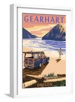 Gearhart, Oregon - Woody on Beach-Lantern Press-Framed Art Print