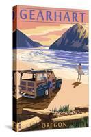 Gearhart, Oregon - Woody on Beach-Lantern Press-Stretched Canvas