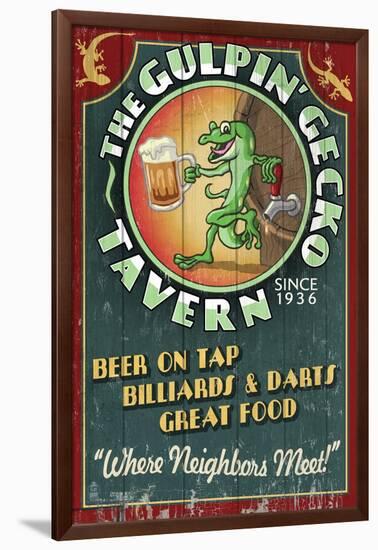 Gecko Tavern - Vintage Sign-Lantern Press-Framed Art Print