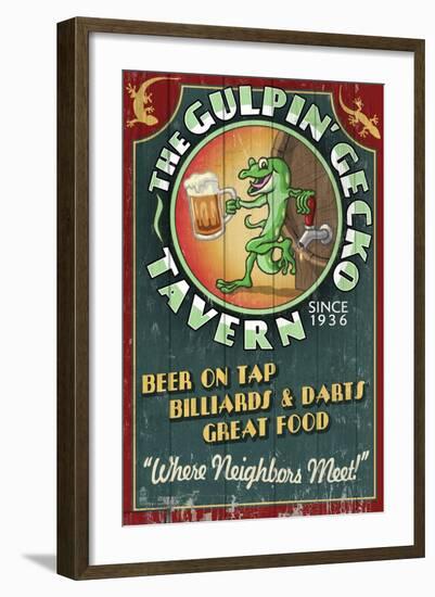 Gecko Tavern - Vintage Sign-Lantern Press-Framed Art Print