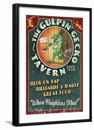 Gecko Tavern - Vintage Sign-Lantern Press-Framed Art Print