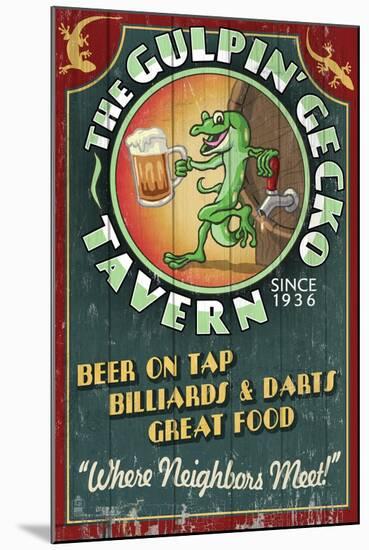 Gecko Tavern - Vintage Sign-Lantern Press-Mounted Art Print
