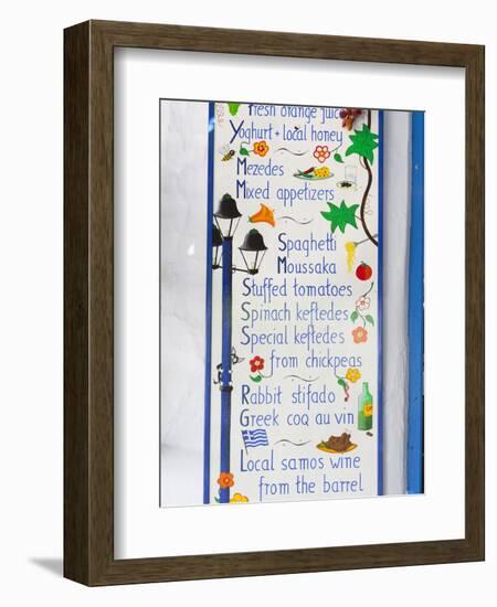 Geek Taverna Menu Board, Vourliotes, Samos, Aegean Islands, Greece-Stuart Black-Framed Photographic Print