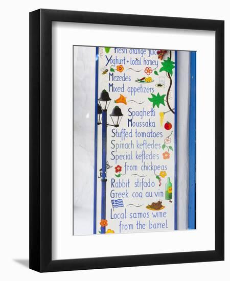 Geek Taverna Menu Board, Vourliotes, Samos, Aegean Islands, Greece-Stuart Black-Framed Photographic Print