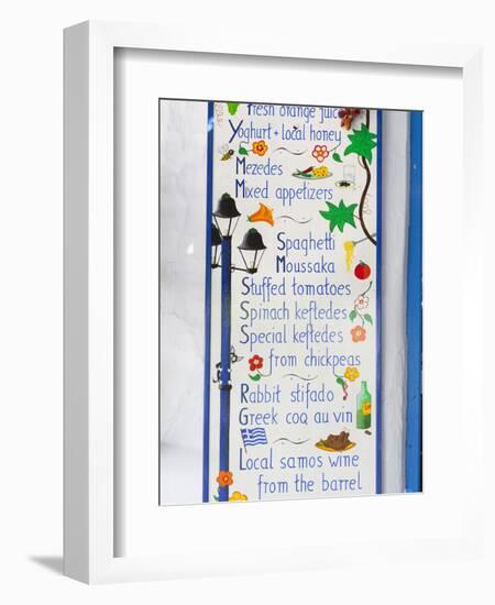 Geek Taverna Menu Board, Vourliotes, Samos, Aegean Islands, Greece-Stuart Black-Framed Photographic Print