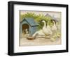 Geese and a Kenneled Dog-null-Framed Art Print