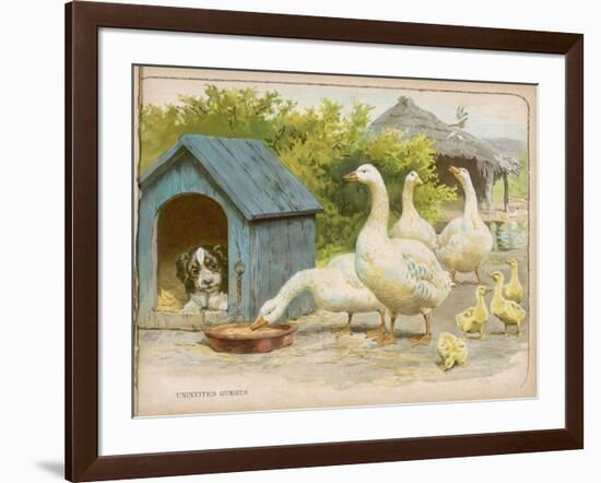 Geese and a Kenneled Dog-null-Framed Art Print