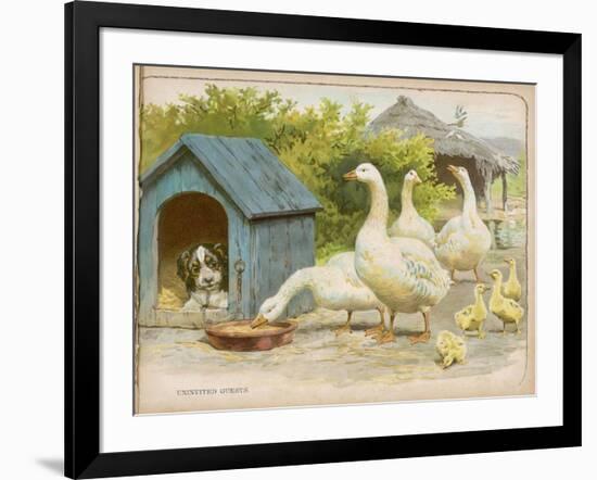 Geese and a Kenneled Dog-null-Framed Art Print