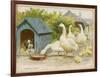 Geese and a Kenneled Dog-null-Framed Art Print