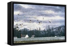 Geese Flying over Farmland-Jeff Tift-Framed Stretched Canvas