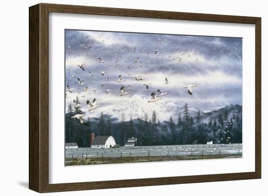 Geese Flying over Farmland-Jeff Tift-Framed Giclee Print