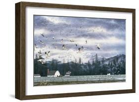 Geese Flying over Farmland-Jeff Tift-Framed Giclee Print