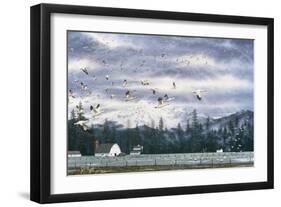 Geese Flying over Farmland-Jeff Tift-Framed Giclee Print