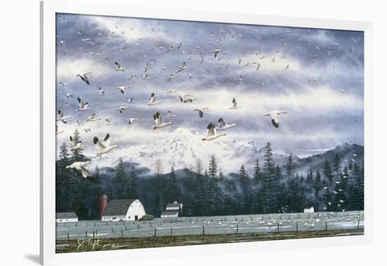 Geese Flying over Farmland-Jeff Tift-Framed Giclee Print