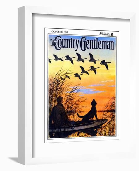 "Geese in Formation over Marsh," Country Gentleman Cover, October 1, 1930-Paul Bransom-Framed Giclee Print
