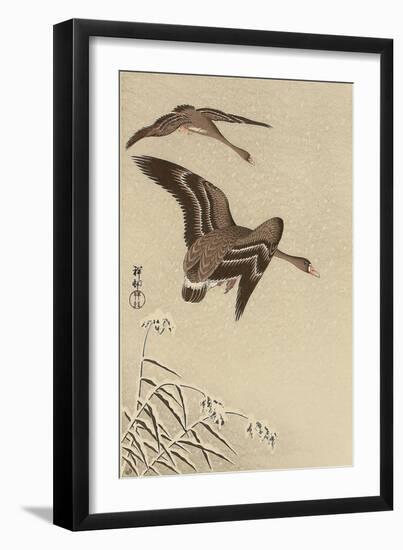 Geese in Snow Falling Sky-Koson Ohara-Framed Giclee Print