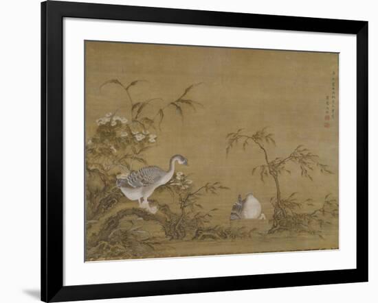 Geese on a Riverbank, Qing Dynasty (1644-1911), 1750-Shen Kai-Framed Giclee Print