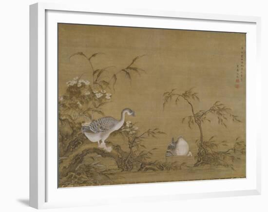 Geese on a Riverbank, Qing Dynasty (1644-1911), 1750-Shen Kai-Framed Giclee Print