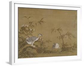 Geese on a Riverbank, Qing Dynasty (1644-1911), 1750-Shen Kai-Framed Giclee Print