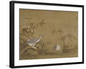 Geese on a Riverbank, Qing Dynasty (1644-1911), 1750-Shen Kai-Framed Giclee Print