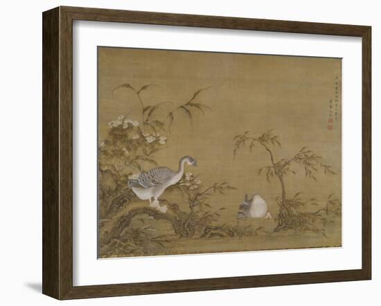 Geese on a Riverbank, Qing Dynasty (1644-1911), 1750-Shen Kai-Framed Giclee Print