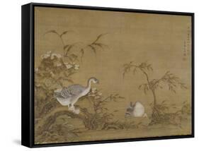 Geese on a Riverbank, Qing Dynasty (1644-1911), 1750-Shen Kai-Framed Stretched Canvas