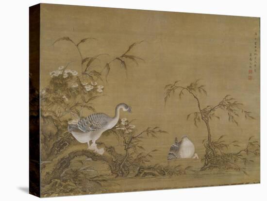 Geese on a Riverbank, Qing Dynasty (1644-1911), 1750-Shen Kai-Stretched Canvas