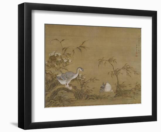 Geese on a Riverbank, Qing Dynasty (1644-1911), 1750-Shen Kai-Framed Giclee Print