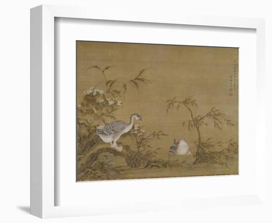 Geese on a Riverbank, Qing Dynasty (1644-1911), 1750-Shen Kai-Framed Giclee Print