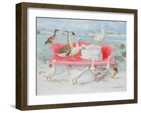 Geese on Pink Sofa, 2000-E.B. Watts-Framed Giclee Print