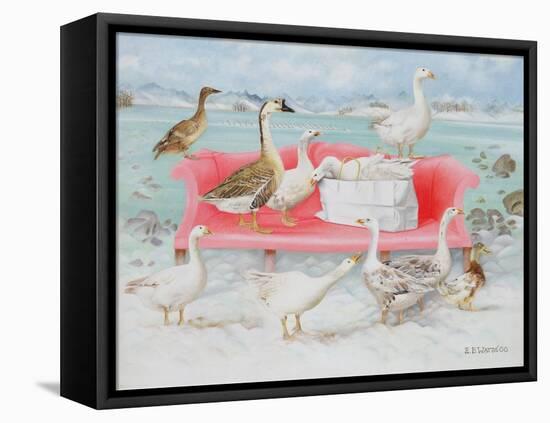 Geese on Pink Sofa, 2000-E.B. Watts-Framed Stretched Canvas