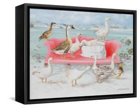 Geese on Pink Sofa, 2000-E.B. Watts-Framed Stretched Canvas