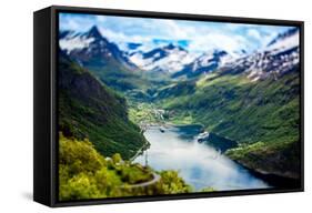 Geiranger Fjord, Beautiful Nature Norway (Tilt Shift Lens). it is a 15-Kilometre (9.3 Mi) Long Bran-Andrey Armyagov-Framed Stretched Canvas