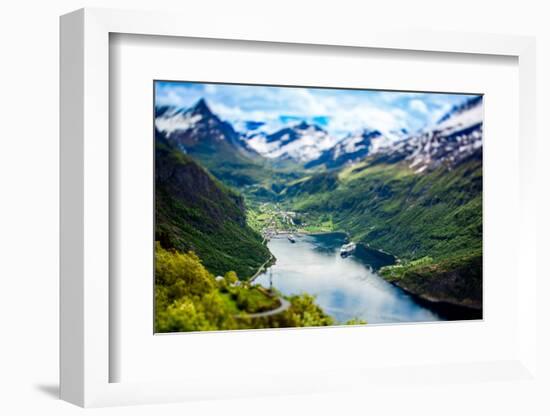 Geiranger Fjord, Beautiful Nature Norway (Tilt Shift Lens). it is a 15-Kilometre (9.3 Mi) Long Bran-Andrey Armyagov-Framed Photographic Print