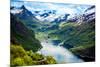 Geiranger Fjord, Beautiful Nature Norway (Tilt Shift Lens). it is a 15-Kilometre (9.3 Mi) Long Bran-Andrey Armyagov-Mounted Photographic Print