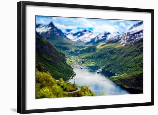 Geiranger Fjord, Beautiful Nature Norway (Tilt Shift Lens). it is a 15-Kilometre (9.3 Mi) Long Bran-Andrey Armyagov-Framed Photographic Print