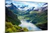 Geiranger Fjord, Beautiful Nature Norway (Tilt Shift Lens). it is a 15-Kilometre (9.3 Mi) Long Bran-Andrey Armyagov-Mounted Photographic Print