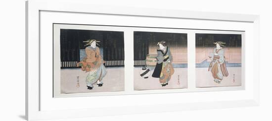 Geisha at Night Triptych, 1818-30-Toyokuni II-Framed Premium Giclee Print