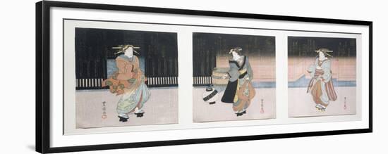 Geisha at Night Triptych, 1818-30-Toyokuni II-Framed Premium Giclee Print