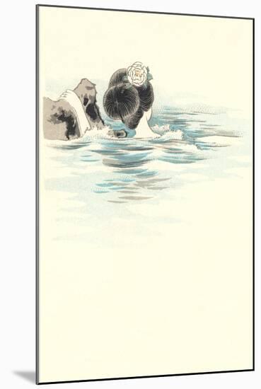 Geisha Bathing in River-null-Mounted Art Print