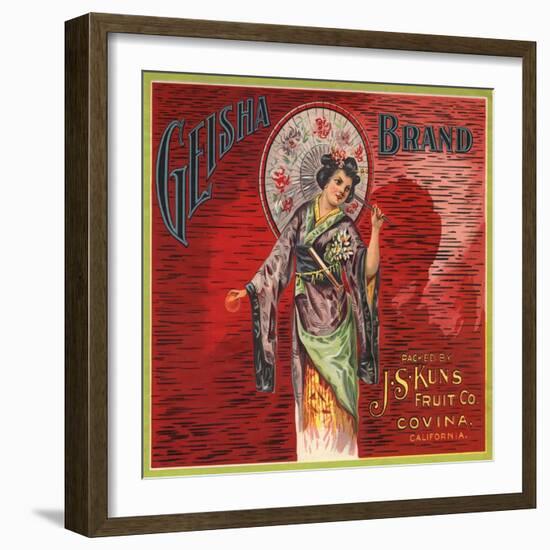 Geisha Brand - Covina, California - Citrus Crate Label-Lantern Press-Framed Art Print