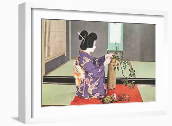 Geisha doing Ikebana, Photograph-null-Framed Art Print