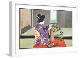 Geisha doing Ikebana, Photograph-null-Framed Art Print